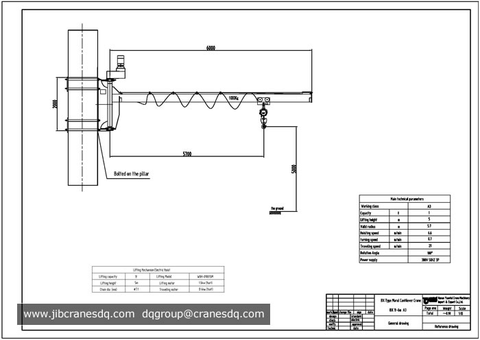 1 ton wall mounted jib crane drawing