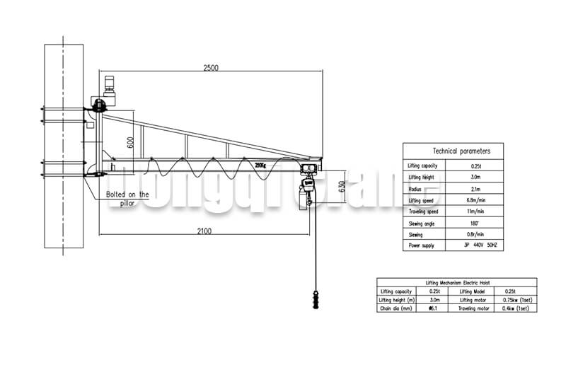 Wall Mounted Jib Crane Drawing