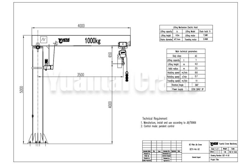 1 ton Pillar Mounted Jib Crane Solution for Spain