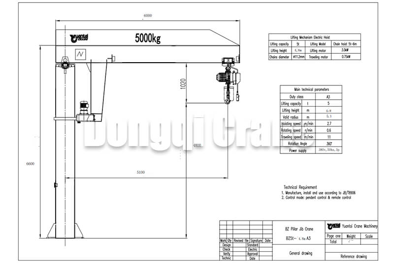 5 ton Pillar Jib Crane Drawing for Qatar